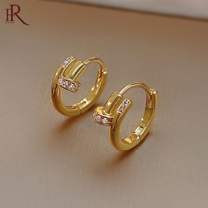 Frascati New High-Grade Zircon Metal Oval Gold Hoop Earrings For Woman Korean Fashion Jewelry Simple Delicate Accessories For Party Girls