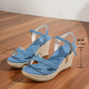 [Free Shipping] Plus-size thick-soled wedge sandals with buckle strap 2025 summer new style open-toe beach sandals for outdoor wear