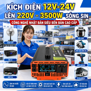 Kích Điện 3500W Sóng Sin Tinh Khiết 12V 24V Lên 220V Inverter SMART Màn Hình LED Chạy Quạt Tivi Nồi Cơm Máy Bơm