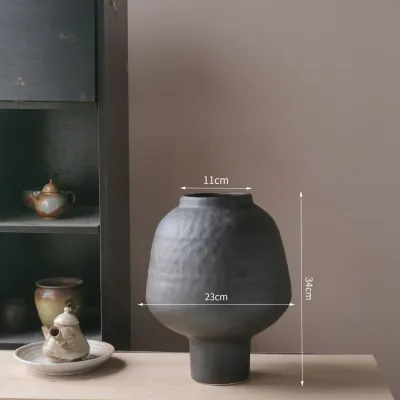 Povasa Vintage Vase Wabi-Sabi Style Coarse Ceramic Jar New Chinese Style Handmade Homestay Ornament Zen-Style Simple Hotel Homestay Decor
