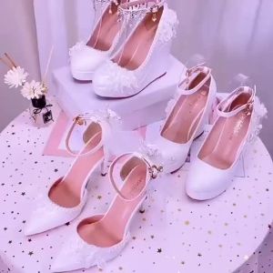 Xjbxx · Solid Color Low-Top Round Toe Wedge Heel White Shallow Mouth Wedding Bridesmaid Shoes