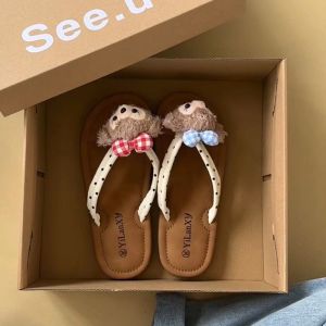 [Free Shipping] Cute Polka Dot Cartoon Soft-Soled Flip-Flops For Women Fashionable And Versatile For Summer Beach Flat Casual Slippers