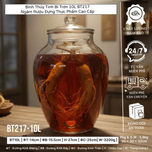Bình thủy tinh ngâm rượu 10L dáng bí tròn BT217 có vòi và không vòi cao cấp
