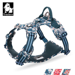 TRUELOVE Front Nylon Dog Harness Floral Cotton No Pull Soft Adjustable Pet Harness Reflective for Small Medium Large Dogs Running Training
