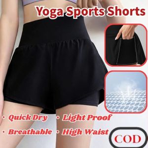 Yoga Shorts High Waist Quick Dry Hidden Pocket Squat Proof Activewear Running Gym Training