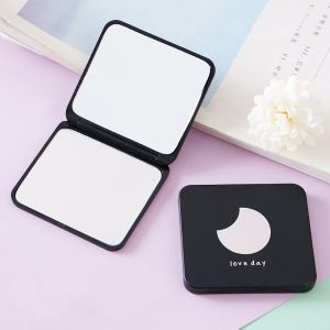 Gương trang điểm gấp gọn mini 2 mặt thường và phóng to màu đen vỏ nhám 7*6.5cm-HAUSE