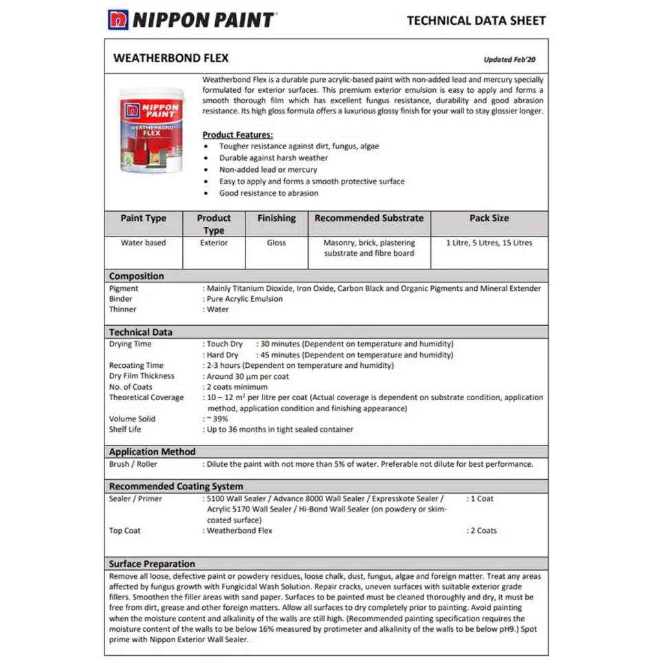 Nippon Paint Weatherbond Flex Exterior collection 1 Liter Restful 1042P /  Sweet Wreath 1041P / Sweet Deal 1306P