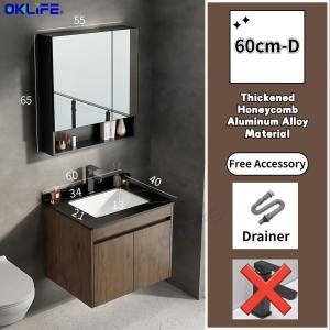 [OKLIFE®]Nordic walnut bathroom cabinet with ceramic washbasin small apartment bathroom vanity combo