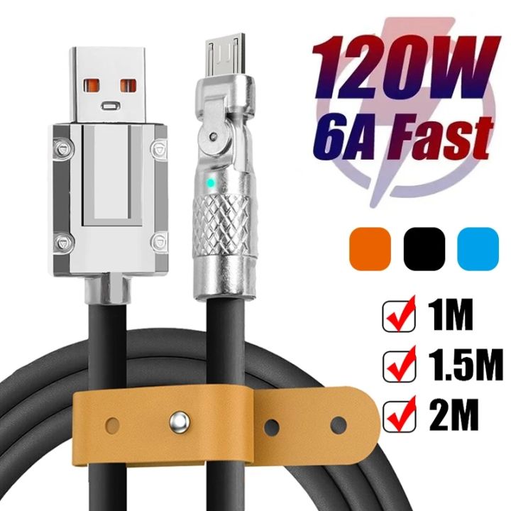 6A 120W 180 Rotatable Super Fast Charging Data Cable Micro USB Liquid ...