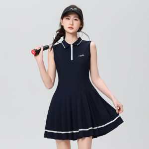 Áo quần chơi gôn mùa hè cho phụ nữ phong cách mới không tay cổ áo nửa Zip váy thời trang chất lượng cao mỏng phù hợp độ ẩm-wicking thoáng khí đàn hồi thoải mái ngoài trời giản dị bóng thể thao váy