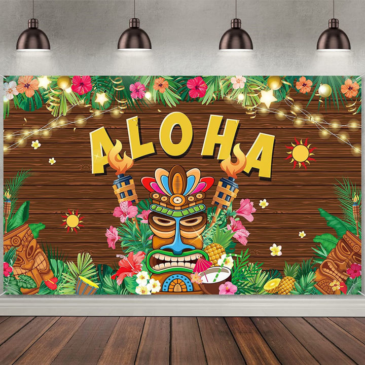 Luau Party Decorations Hawaiian Aloha Backdrop Banner Tropical Tiki Totem  Photography Background Palm Leaf Hibiscus Flower Theme Party Supplies for  Summer Hawaiian Theme Party Decorations
