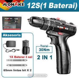 German tools Mesin Bor Listrik Tanpa Kabel Impact Drill 12S/12V/36V-3 Cordless Baterai Portabel with Li-ion Batteries MONAKE 1