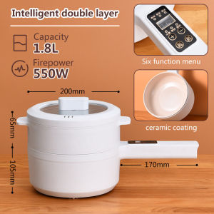 Ready Stock electric cooker Ceramic Frying Pan Rice Portable  Electric Cooker Non-Stick Mini Electric Pot With Steamer Multi-Function All-in-One Pot Double Layer Ceramic Frying Pan