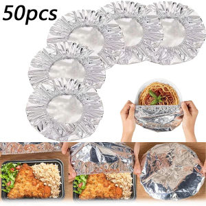 【Local Stock】Aitemay 100Pcs Reusable Aluminum Foil Heat Lid Kitchen Meals Heat-Insulating and Fresh-Keeping Cover Microwave Safe Thickened High-Temperature Resistant Foil Food Cover