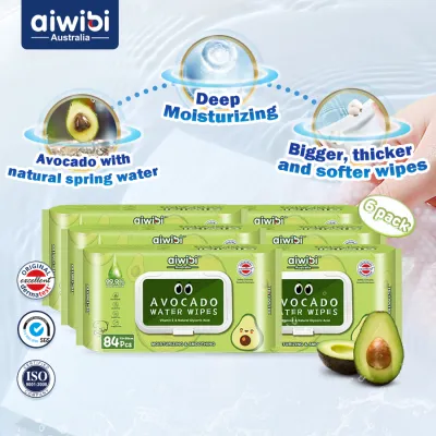 [3/6/12PACKS] Aiwibi Premium avocado Spring Water Wet Wipes - Non Fragrance (84pcs*1pack)