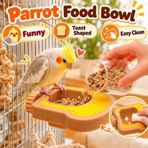 MESSUE Hanging Parrot Food Bowl Funny Toast Shaped Bird Feeder Bowl Pet Supplies Detachable Parrot Feeder Dish Bird Cage