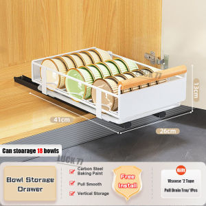 LUCK Dishracks Storage Plate Dish Rack Pull out Cabinet Organizer Kitchen Rack Dish Racks Fixed with Adhesive Nano Film Heavy Duty Slide out Pantry Shelves Drawer Bowl and Plate Storage Sliding Mesh Cabinet Basket with Handle for Kitchen Home