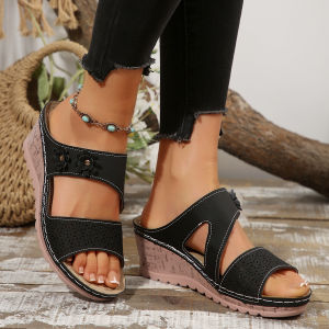[Free Shipping] New Plus-Size Wedge Sandals For Women Featuring A Hollowed-Out Design A Fish-Mouth Style And A Thick Sole Perfect For Summer And Beach Wear