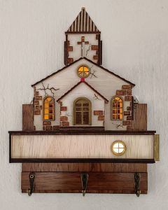 MOTION SENSOR LIGHT MINIATURE CHURCH KEY HOLDER AND WALL DECORATION