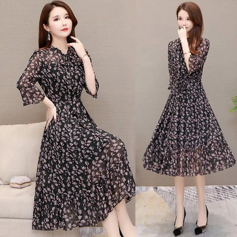 Chiffon Floral Dress Summer Women 2019 New Slim Mid length Dress Lazada Singapore