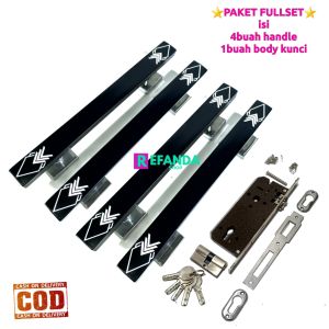 fullset 4buah handle gagang tarikan pintu rumah dan lock body kunci untuk pintu depan model kupu atrung daun pintu 2