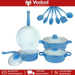 【Vktech】 12-Piece Non-Stick Cookware Set Deep Frying Pan with Lid Cooking Pot Set Stackable Pot Set for All Types of Cooker