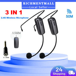 【✅SG READY STOCK】RICHMENTMALL 2.4G 3 IN 1 2 Pcs UHF Dual Wireless Microphones Set - Wireless Headset & Handheld Mic Combo for Voice Amplification - Ideal for Teachers Tour Guides Fitness Instructors & Speakers - HD Sound 50m Range 3.5mm/6.35mm Jacks
