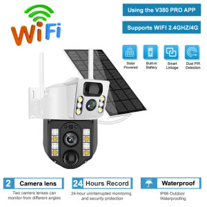 MYHYPERGEAR V380 PRO Outdoor Solar CCTV Camera wifi connect 360 Panoramic Dual Cameras Smart Wifi 4G Camera With Big Speaker Support Two-way Voice Intercom HD Full Color Night Vision VCS03