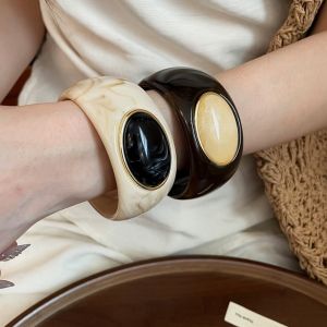 DAMONJ Smudging Acrylic Bangle Europe American Style Bohemian Retro Hand Ring Creative Minority Design Irregular Wide Bracelet Women