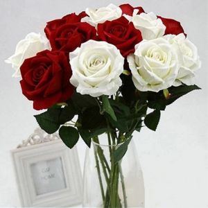 10Pcs Romantic Rose Artificial Flower DIY Red White Silk Fake Flower for Party Home Wedding Decor Valentines Day