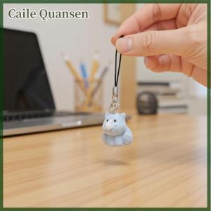 Caile Flocking Penguin Hippopotamus Animal Keychains Phone Lanyard Resin Cute Tiger Beaver Bear Rhinoceros Bag Earphone Case Pendant