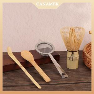[CANAMEK] 4Pcs Matcha Whisk Set Handmade Bamboo Matcha Whisk Traditional Tea Scoop Deep Scoop Tea Strainer Whisk Storage Holder