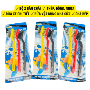 BỘ 3 BÀN CHẢI THÉP ĐỒNG NHỰA Bàn Chải Rửa Xe Rửa Lốc Máy Rửa Chi Tiết Xe Máy Xe Ô tô Rửa Vật Dụng Nhà Cửa Chà Bếp