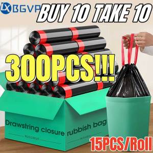 【20Roll】NEW 150PCS Drawstring Garbage Bag Thickened Quality Kitchen Garbage Bag Household Plastic Drawstring Trash Bag 75PCS In 5Roll 45cmx45cm 15pcs/Roll