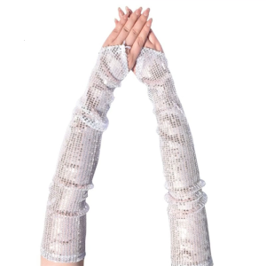 Sequined Role Play Gloves Halloween Party Wear Fingerless Design Lightweight Practical Polyester Costume Accessory