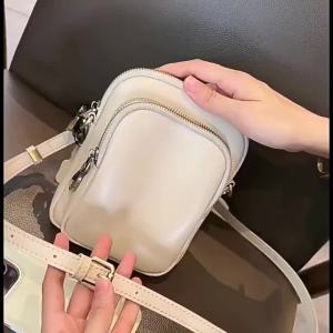 Vintage womens waist bag small square shoulder bag crossbody bag Korean style new trendy crossbody bag ins Soft Cowhide Phone Case