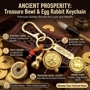 Lucky Five Fortunes Keychain Chinese Zodiac Wealth Attraction Charm Feng Shui Rotating Ornament