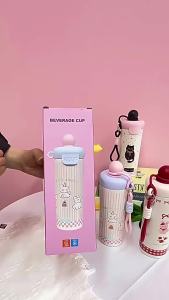 AU Cute new cartoon animal-themed insulated tumbler 316 Stainless steel portable straw cup with handle suitable for students and children
