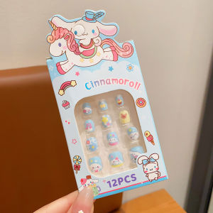 ZEEMIN 12pcs/box Sanrio Childrens Fake Nail tips Cartoon Hello Kitty Kuromi Cute Anime press on nails Detachable Girl Fake False Nails