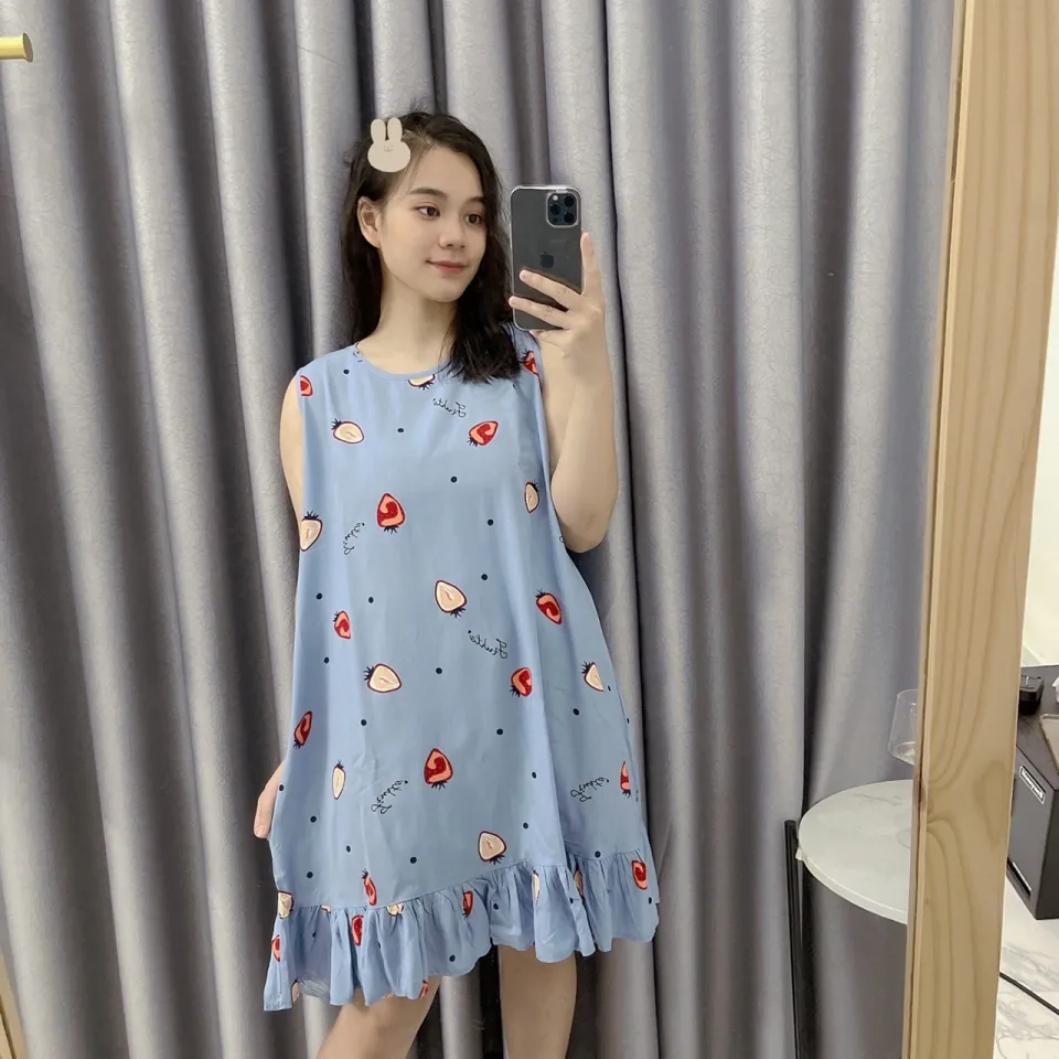 Váy ngủ nữ đẹp V84 - Đầm mặc nhà Bigsize chất lanh lụa thời trang mùa hè  thu cho bầu, người mập, béo giá rẻ Freesize | Shopee Việt Nam