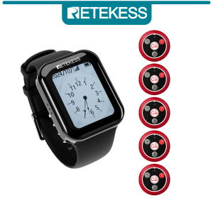 Retekess TD113เพจเจอร์เซิร์ฟเวอร์ร้านอาหารระบบเพจเจอร์พนักงานเสิร์ฟสายคล้องแบบถอดเปลี่ยนได้สวมใส่ได้หลายสไตล์พร้อมปุ่มโทร T117กันน้ำสำหรับร้านอาหารบริกรลูกค้า