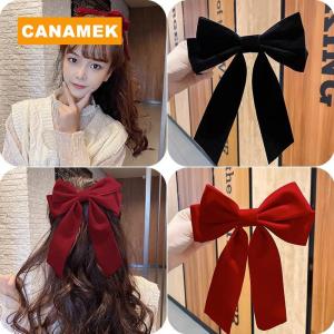 【CANAMEK】 Elegant Velvet Bow Hair Clip Ribbon Bowknot Ponytail Barrette Hair Pin Women Girls Wedding Party Hair Accessories