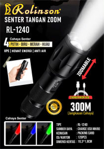 SENTER GENGGAM ZOOM 4 Mode Cahaya Rolinson RL 1240 (Cahaya Putih + RGB) - SENTER TANGAN RL-1240