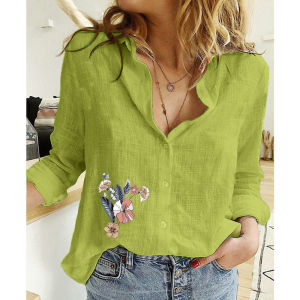 G72025 Spring and Autumn Asia ma Xun ebay Europe and America Womens Casual Loose Long Sleeve Linen Shirt Plus Size Womens Clothing In Stock 7/7