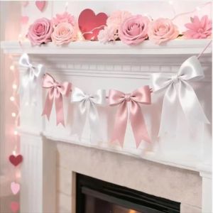 IFFINE Bowknot Bow Garland Banner Ribbon Satin Ribbon Garland  Hanging Decoration Hanging Bow Decoration Birthday Party