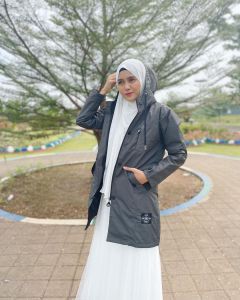 New Edition Jaket Hijaber - Hijacket IXORA Coldgrey | Jaket Wanita Panjang | Outerwear For Hijaber
