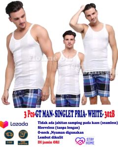 Floline Ols - 3 Pcs Singlet pria Premium White 302B Stay At home