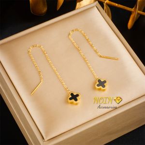 Noin - Anting Clover Titanium Fashion Wanita Korea Gold Anti Karat