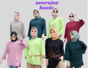 Atasan T-Shirt Wanita Kaos Oversize Tunik Forever Lengan 7/8 LD.130cm Atasan Muslimah Wanita Hijab Friendly Oversize warna Lilac