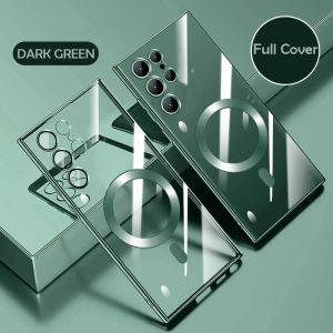 เคสกันกล้อง พร้อมเลนส์กล้อง เคสแม่เหล็ก ใส ชาร์จได้ สำหรับ Samsung Galaxy S22 Ultra S23 Ultra Shockproof Case